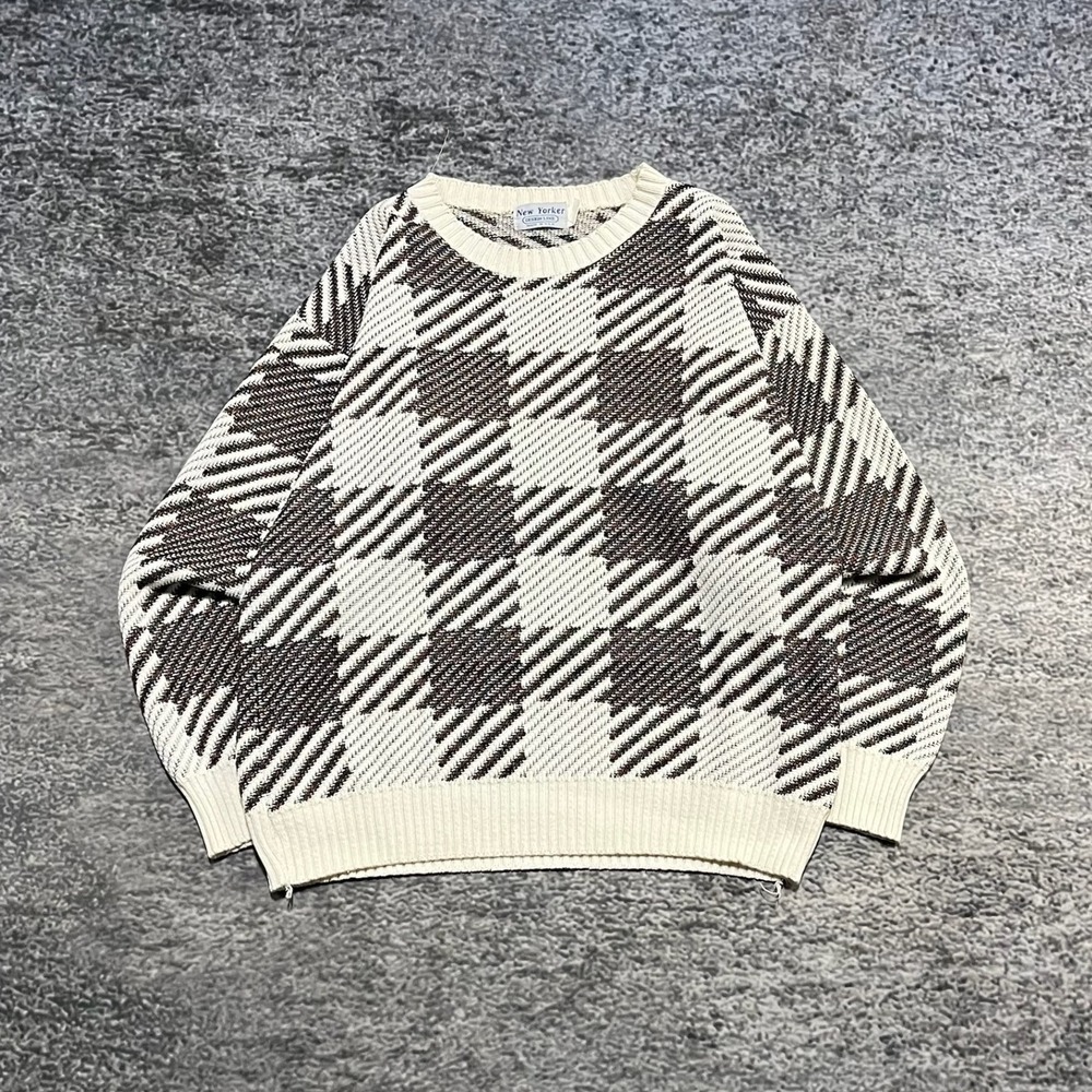 Vintage New Yorker Sweater Mens Large Knit Plaid Pattern Made‎ In USA 90s